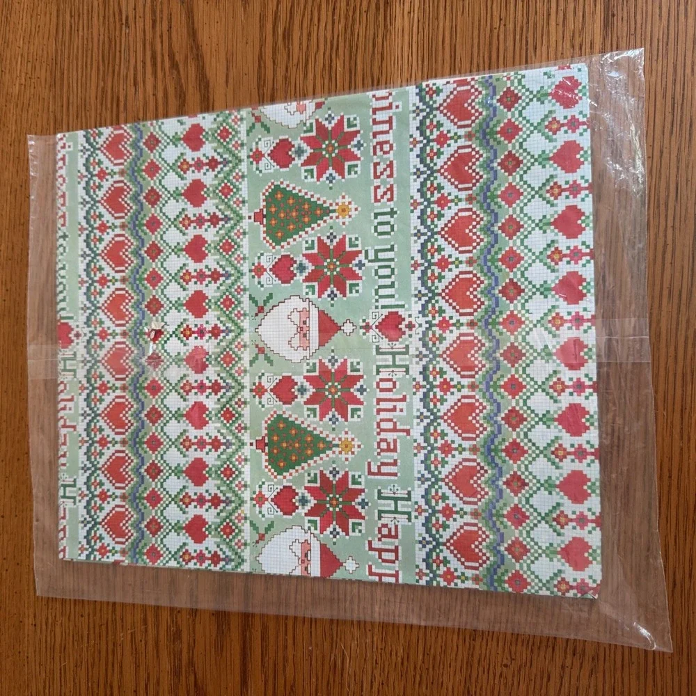 Vintage 1987 Current Cross-Stitch‎ Christmas Gift Wrap Sheets Santa